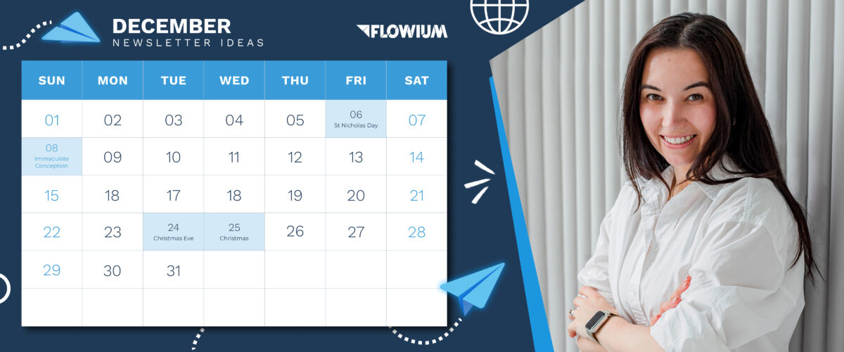 Vira Sadlak, Flowium`s EMS stands beside a Flowium December calendar.