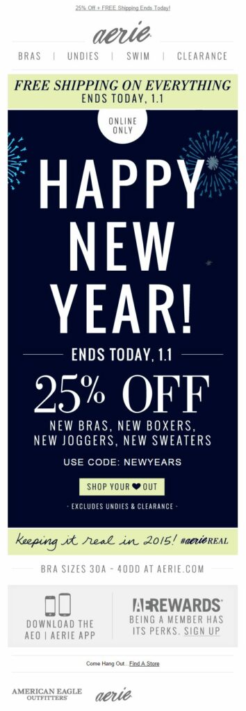 A cheerful New Year email, designed with bright colors and festive motifs to celebrate the occasion.