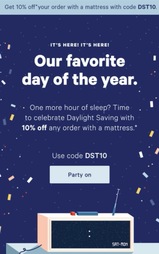 Email example for Daylight Savings Day.