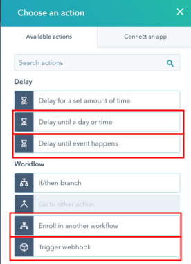 Available actions for automations