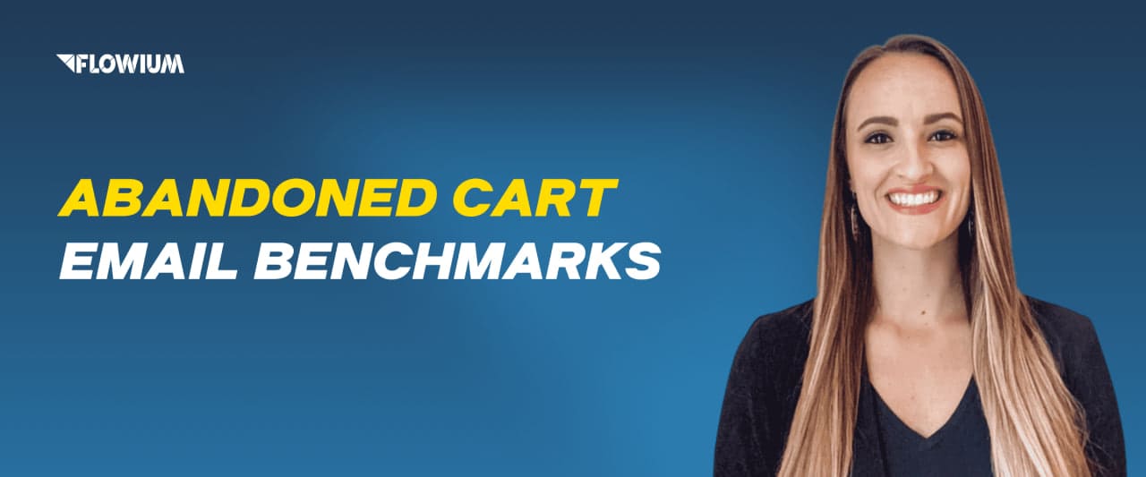 Abandoned cart email benchmarks with blue background with article title