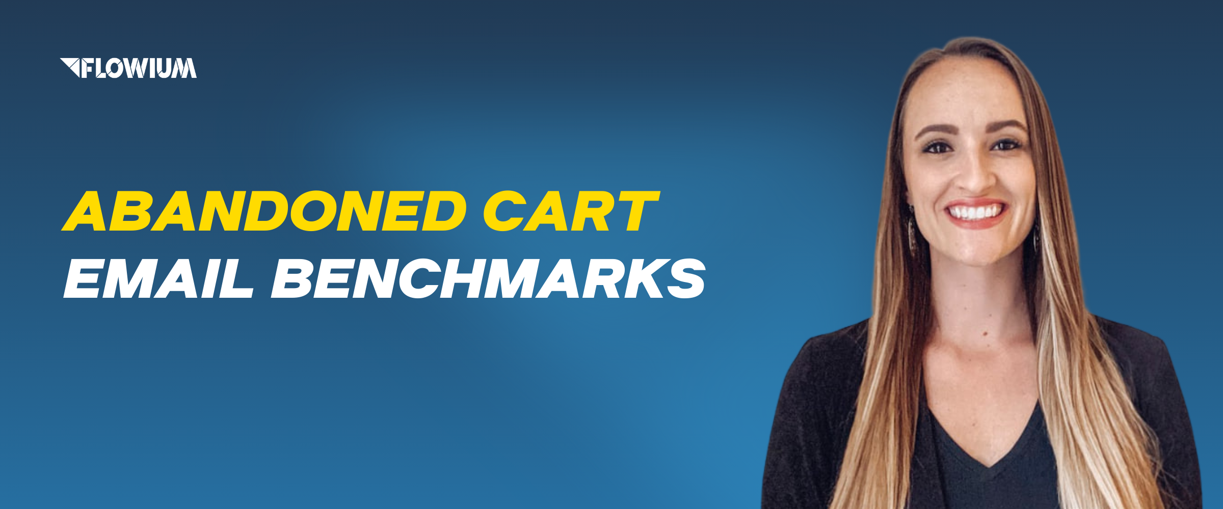 Abandoned cart email benchmarks with blue background with article title