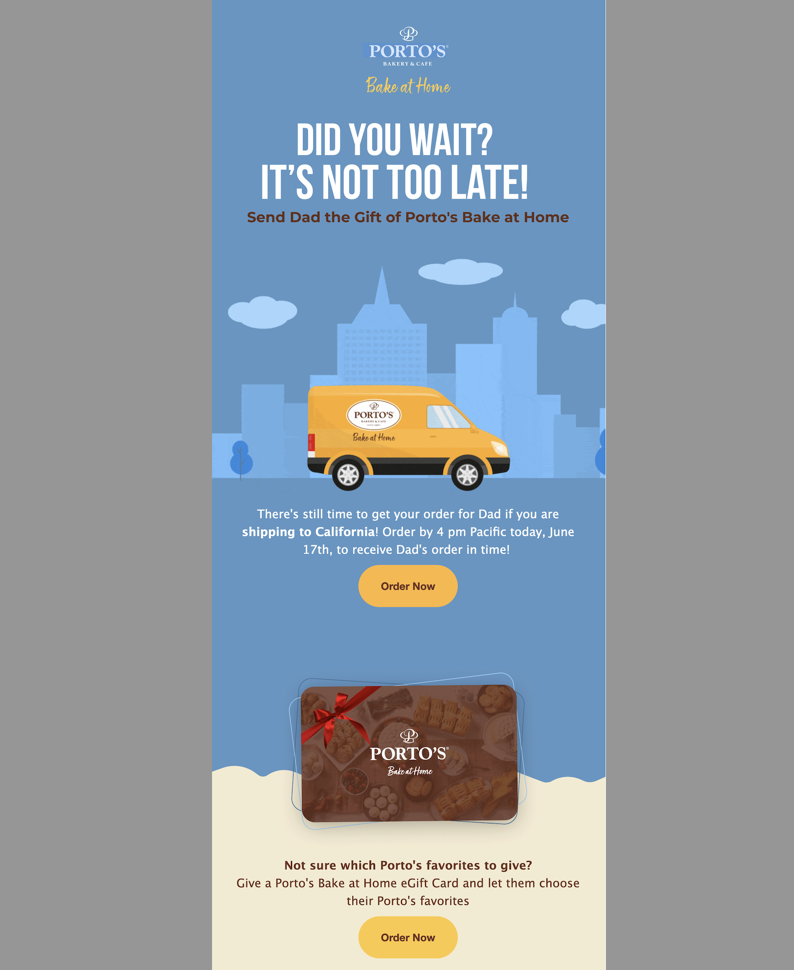 portos bakery fathers day email with gift card message