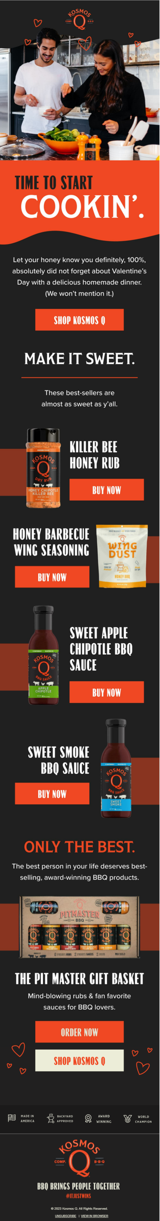 Email design featuring a heart-themed design, perfect for sharing love through cooking this Valentine's Day.
