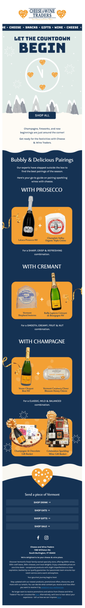 Email design from Cheese & Wine Traders for Valentine's day.