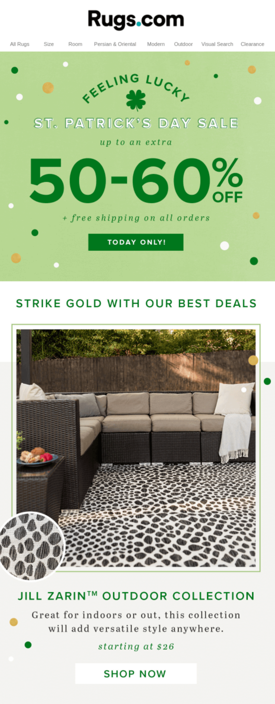 Email design for St. Patrick's Day.