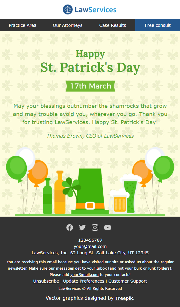 Email design for St. Patrick's Day.