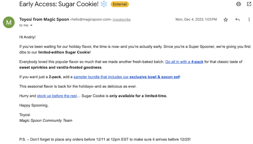 Example of text-based email.