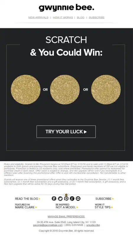 Example of gamification in email.