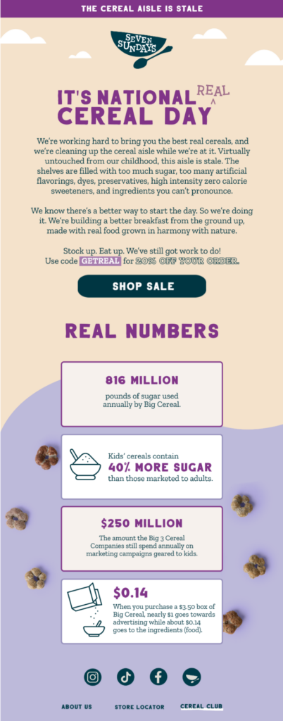 Email example for Cereal Day.