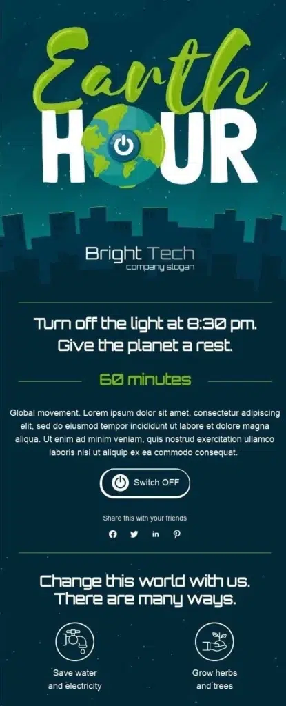 Email example for Earth Hour Day.
