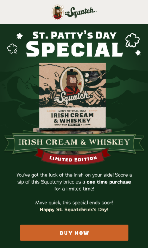 Email example for St. Patrick's Day.