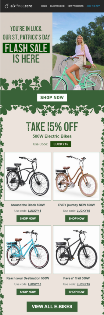 Email design for St. Patrick's Day.