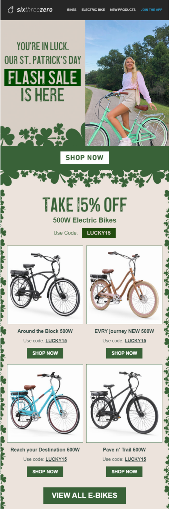 Email design for St. Patrick's Day.