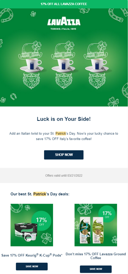 Email design for St. Patrick's Day.