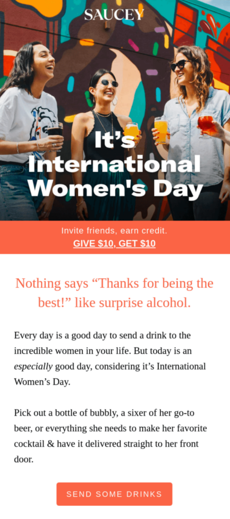 Email example for International Women's Day.
