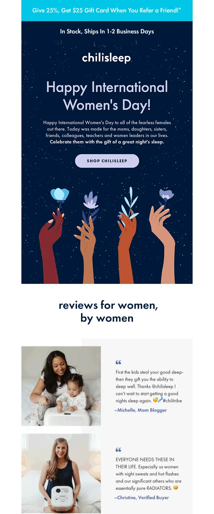 Email example for International Women's Day.