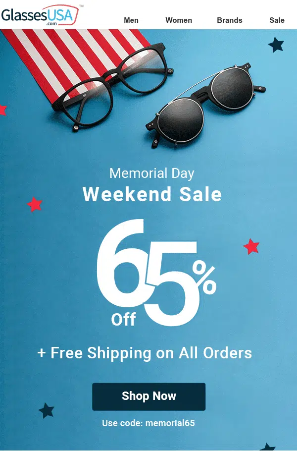 GlassesUSA.com Memorial Day Email example
