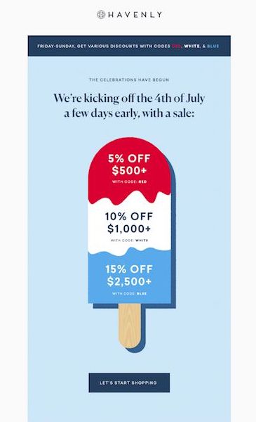 Independence day email by Havenly.