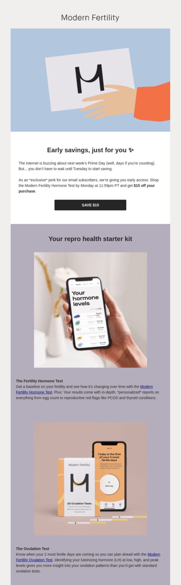 Prime day email by Modern Fertility.