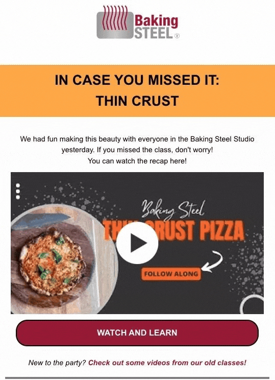 Animated play button in email.