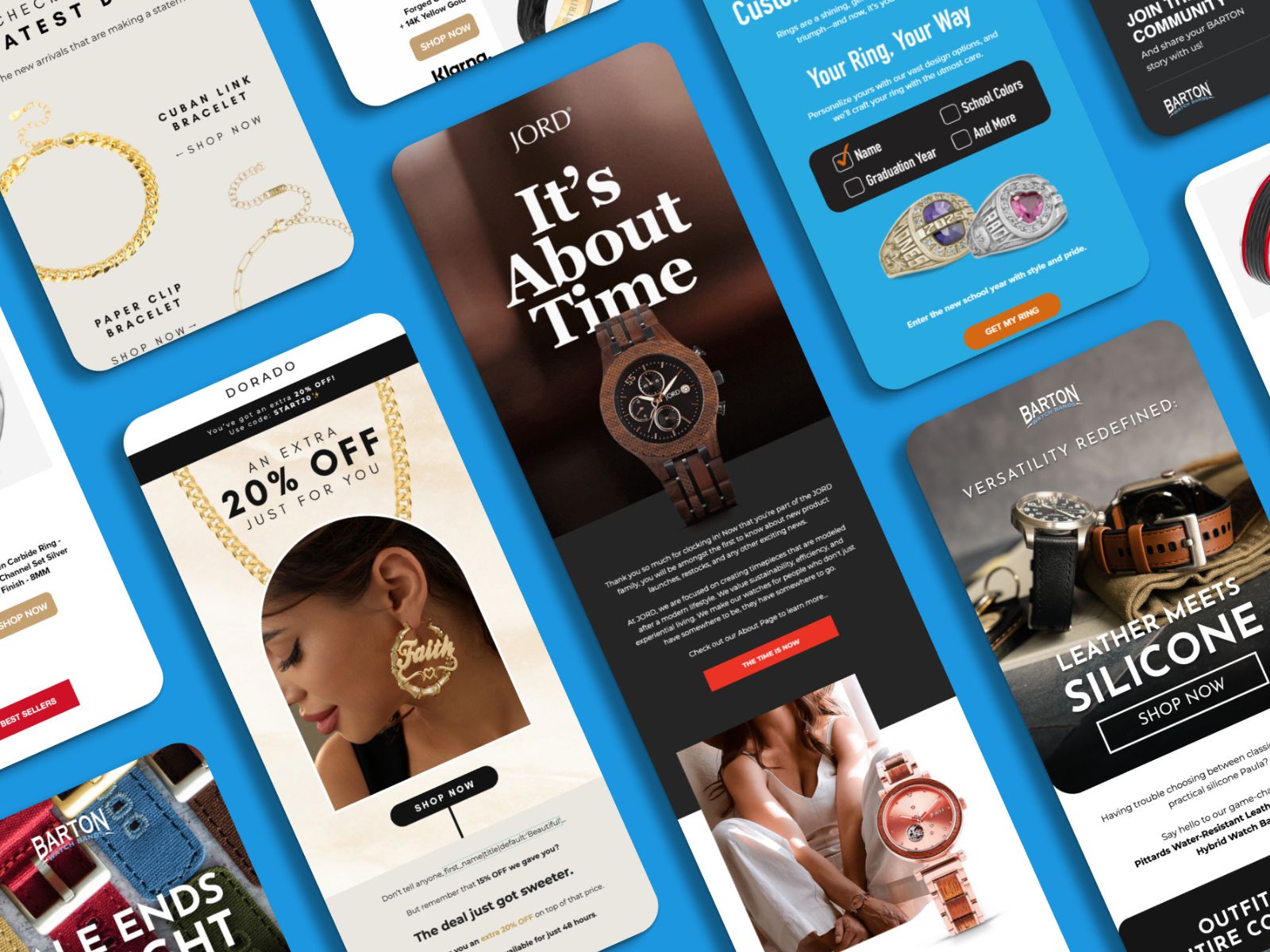 Email designs for Jewelry Watches Accessories Case Study.