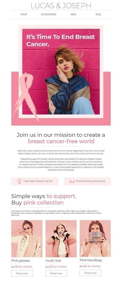 Breast cancer awareness month email by Lucas & Joseph.
