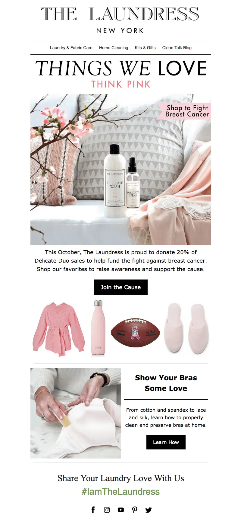 Breast cancer awareness month email by The Laundress.