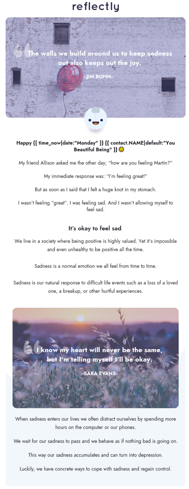 Inboxarmy email design campaigns for reflectly example.
