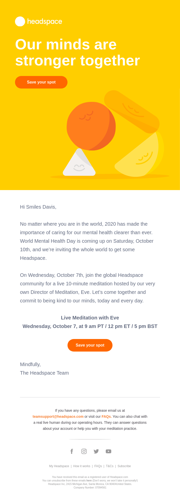 Mental health day email by Headspace.