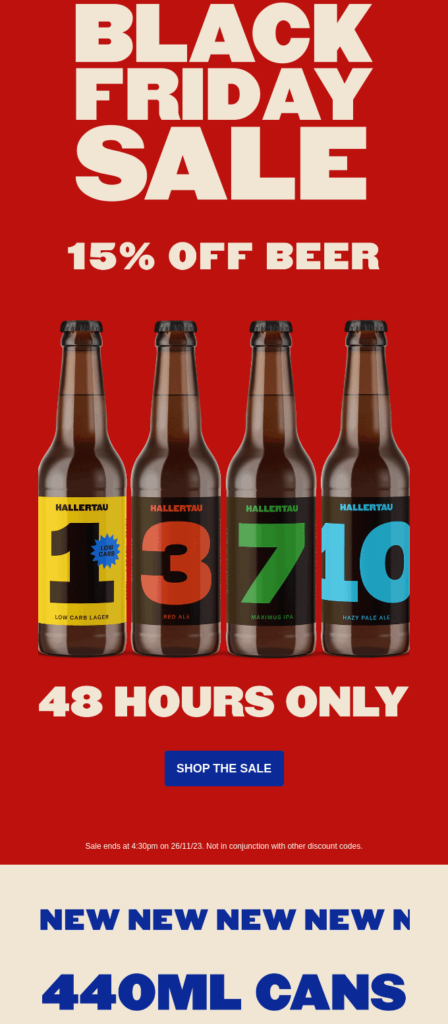 Black Friday sale featuring an array of beer bottles, enticing customers with special discounts and festive promotions.