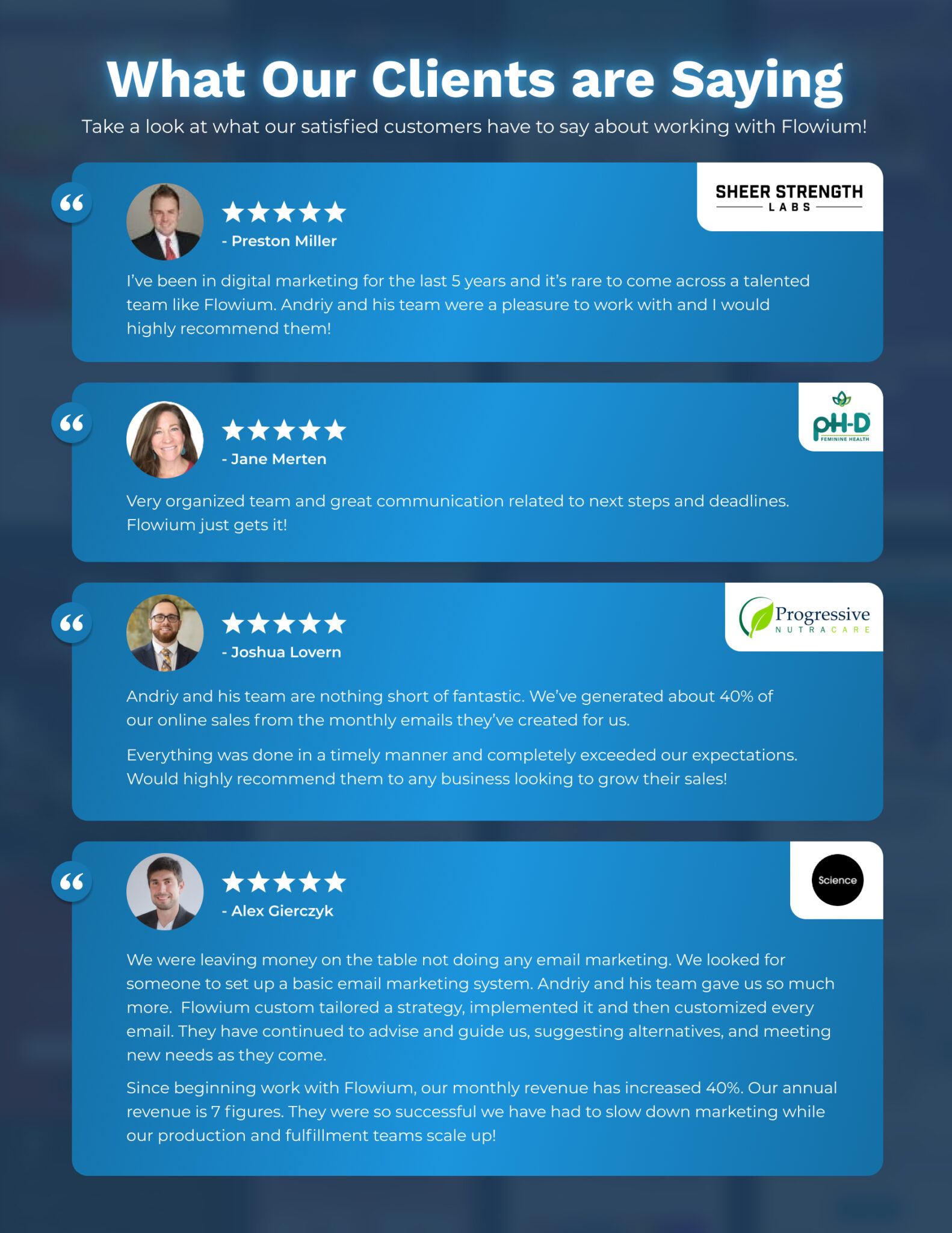 Client reviews for Health & Wellness case study.