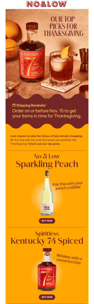 A colorful email showcasing various types of drinks, perfect for a Thanksgiving celebration.