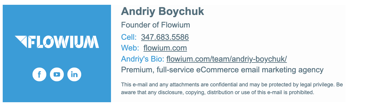 Example of Flowium's email signature
