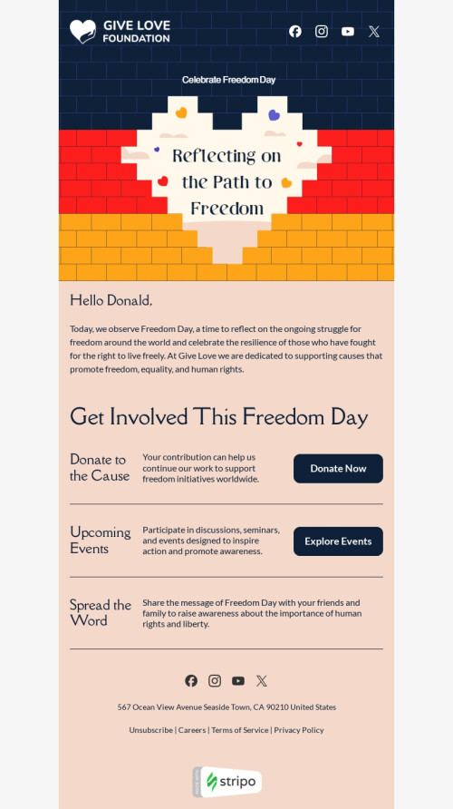 Freedom Day email featuring vibrant graphics and information about the event's significance and activities.