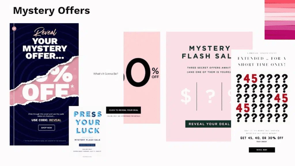 The mystery offers page appears on a white background, showcasing its design and information effectively.
