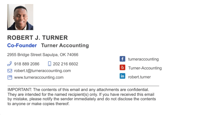 Professional email signature of Robert J. Turner, showcasing contact information and privacy info disclaimer.
