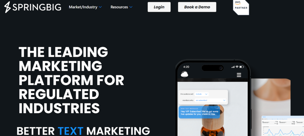 Image of Springbig's homepage, representing the top marketing platform.