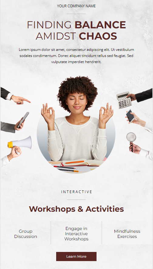 A workshop email featuring details on achieving balance.