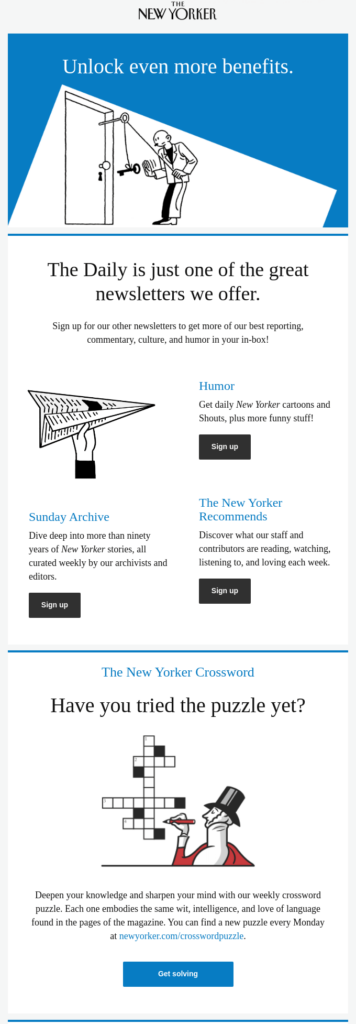An example of a daily puzzle email newsletter template, featuring a clean and inviting design for readers.