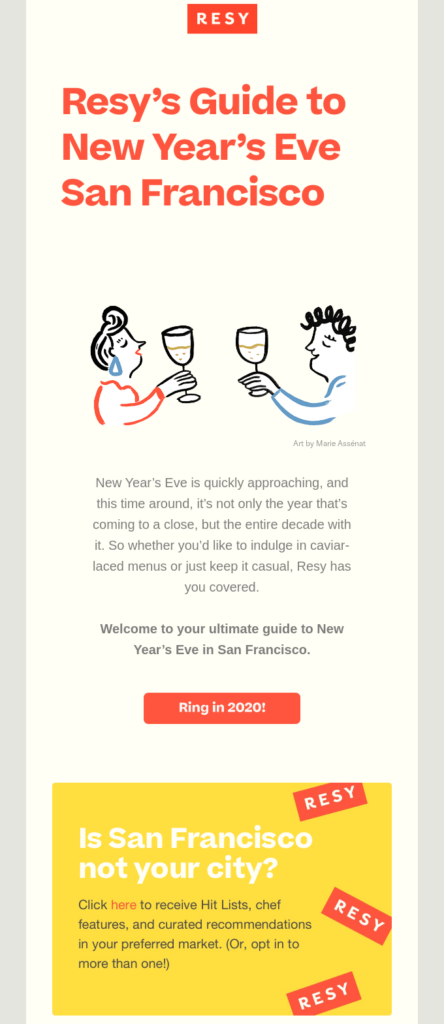 New Year's Eve email template featuring festive designs and celebratory elements for holiday communications.