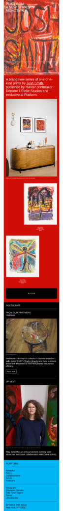 Screenshot of the art gallery's website showcasing new series of artworks.