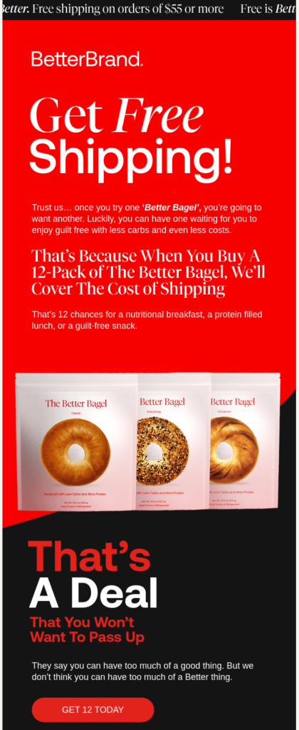 Email design showcasing the words "that's a deal" in celebration of Bagel Day.