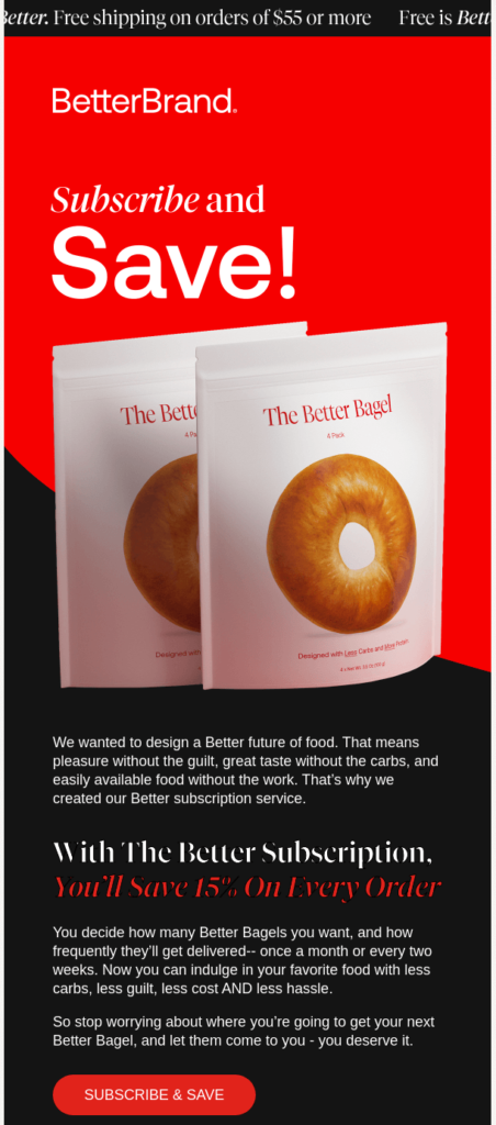 Promotional image for a fast subscription service, emphasizing savings and celebrating Bagel Day with bagels.