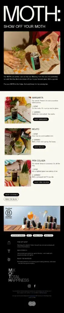 Email design for celebrating Bartender Day with vibrant graphics and engaging content.