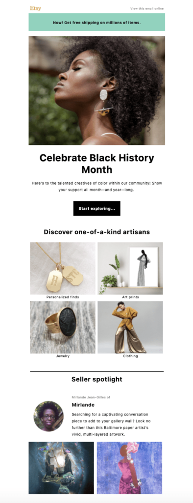 Email design dedicated to Black History Month, featuring educational resources and historical highlights.