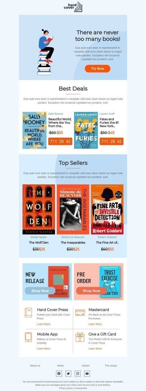 A vibrant email example for the book club, celebrating Book Giving Day with engaging visuals and inviting text.