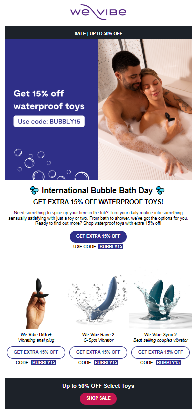 Email design featuring a serene bubble bath scene, promoting relaxation and mindfulness.