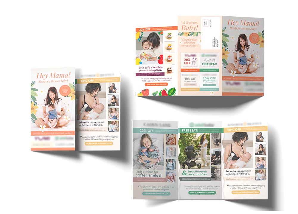 A cardalogs brochure displaying a baby, emphasizing essential information for new parents and infant care.