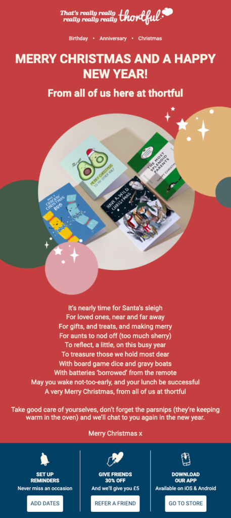 A cheerful holiday message conveying Christmas and New Year wishes from everyone in our organization.